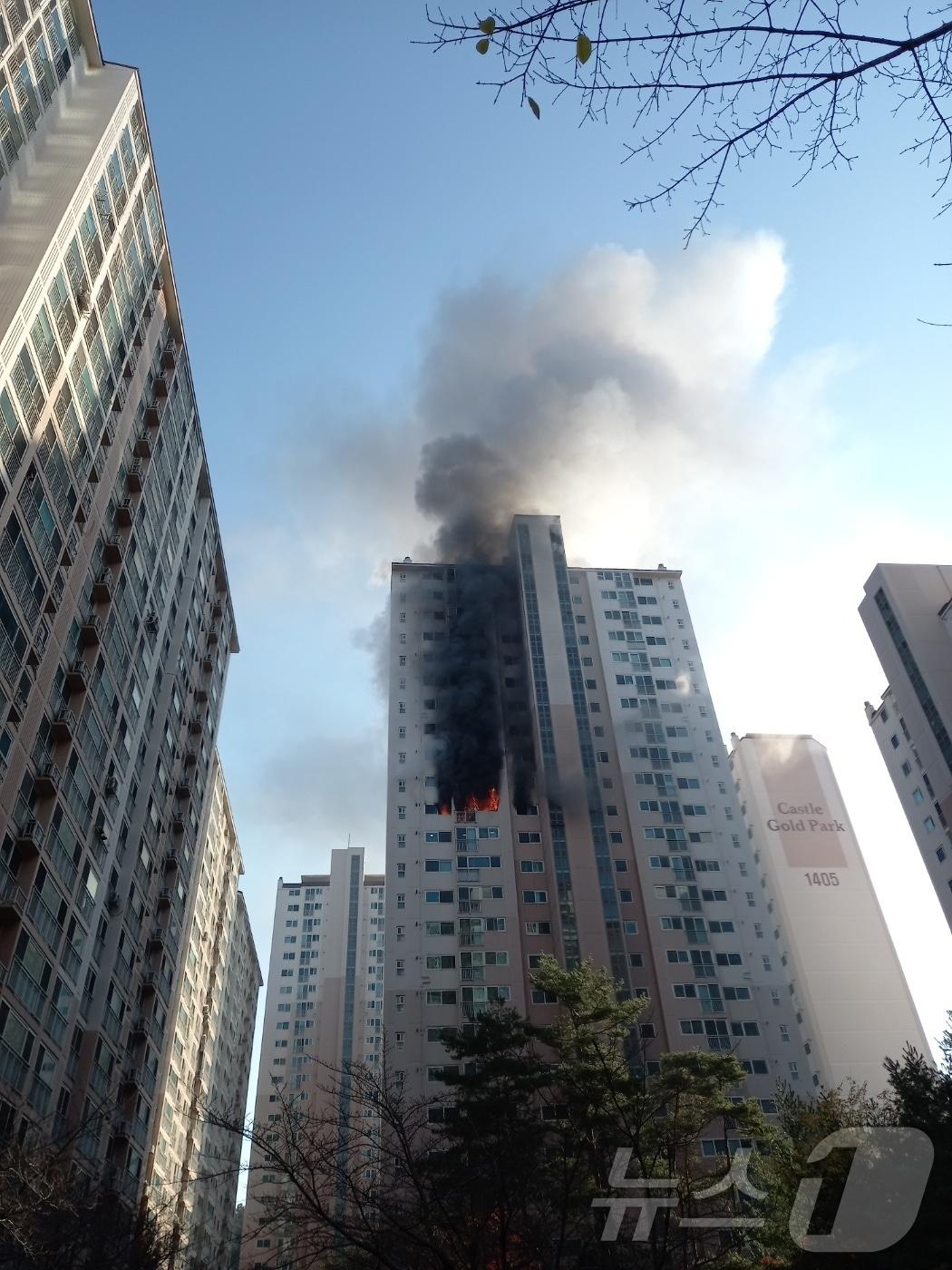 2일 오전 8시 59분쯤 대구 수성구 황금동에 있는 아파트에서 불이 나 소방당국이 진화 중이다.&#40;대구소방안전본부 제공&#41;