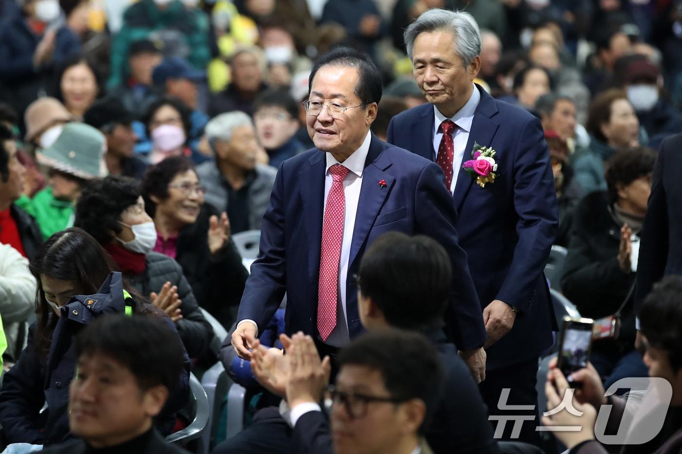 홍준표 대구시장이 20일 오후 경북 경산시 하양역에서 열린 &#39;대구도시철도 1호선 안심-하양 연장구간 개통식&#39;에 참석하고 있다. &#40;사진은 기사 내용과 무관함&#41; 2024.12.20/뉴스1 ⓒ News1 공정식 기자