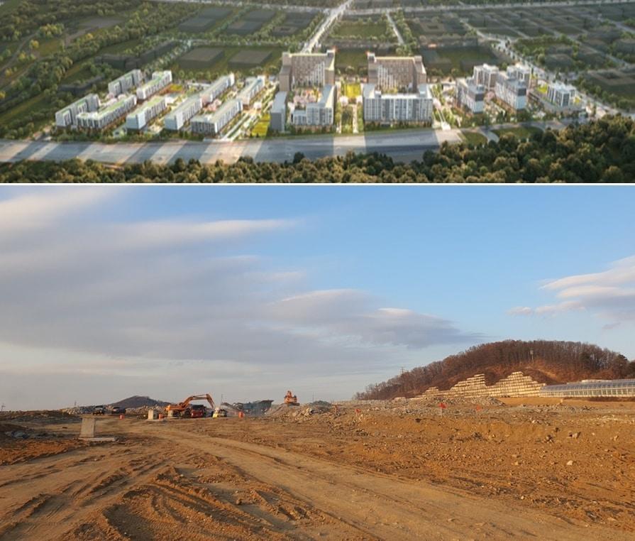 세종시 합강동 세계하계대학경기대회 선수촌 조감도&#40;사진 위&#41;, 착공 모습. &#40;대회 조직위 제공&#41; / 뉴스1 