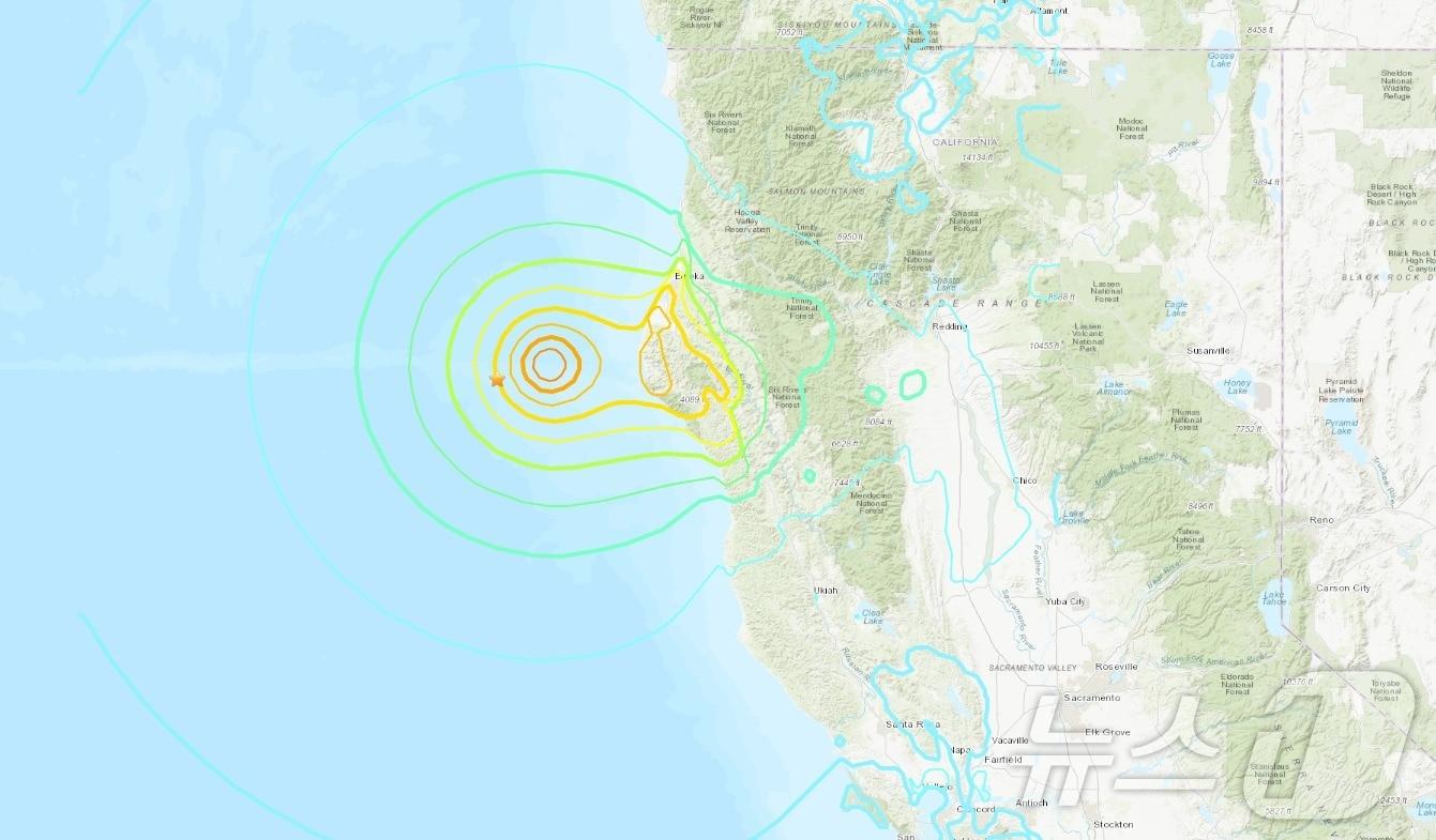 미국 캘리포니아 펀데일 인근 해상에서 규모 7의 강진이 발생했다. &#40;출처=미국 지질조사국 홈페이지&#41; 2024.12.6./뉴스1