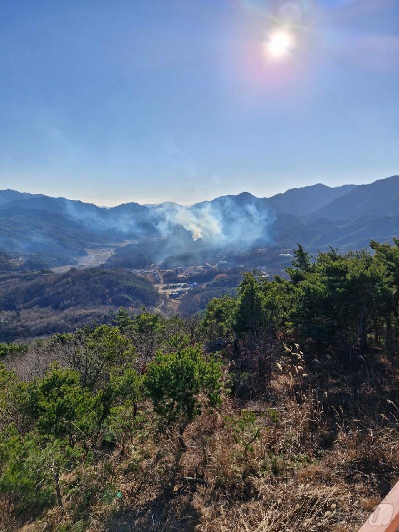 6일 오후 2시 33분쯤 경북 울진군 온정면 온정리 한 야산에서 산불이 발생해 소방과 산림 당국이 진화 작업에 나섰다&#40;산림청 제공&#41;2024.12.6/뉴스1