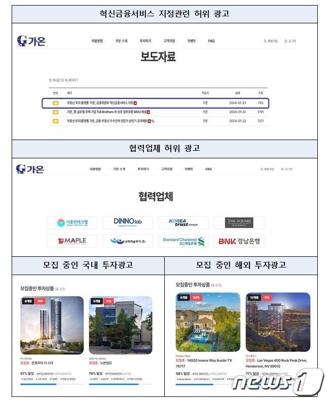 조각투자 플랫폼 &#39;가온&#39;의 허위 광고 내용. 금융위 제공.