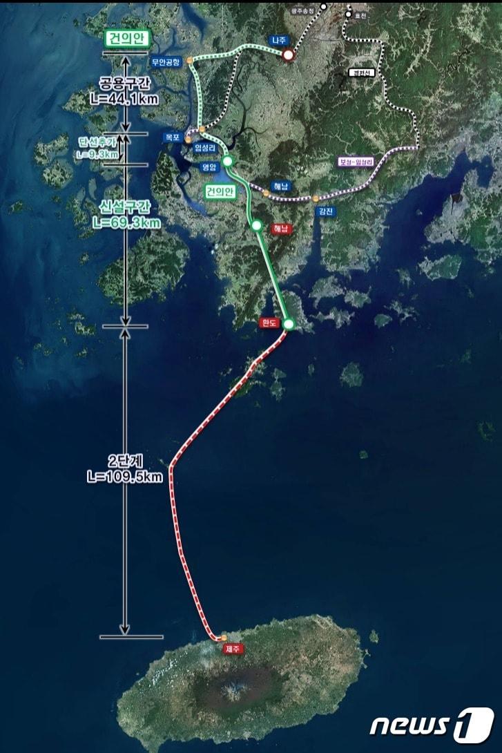 서울~제주 고속철도 노선안 &#40;완도군 제공&#41; /뉴스1 