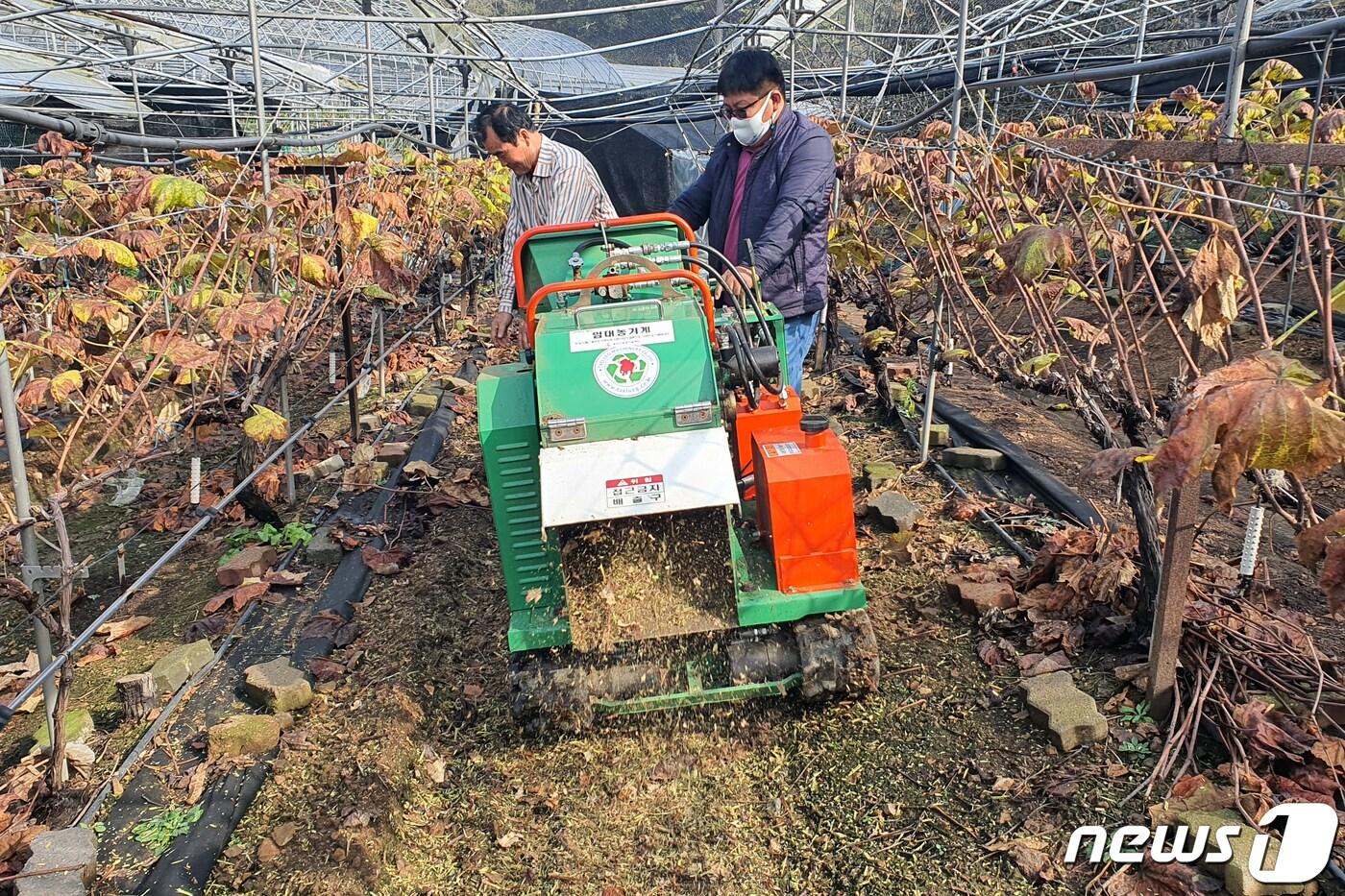 영농부산물 처리 작업을 하고 있는 관계자들.&#40;인천 옹진군 제공&#41;/뉴스1