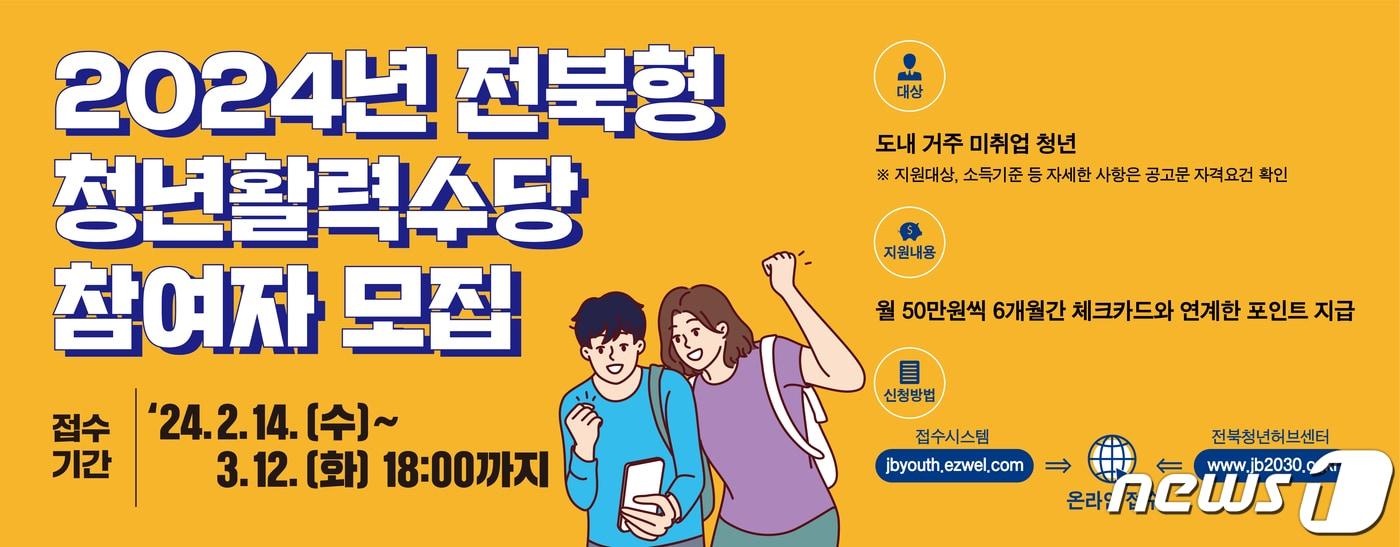 전북 장수군은 &#39;2024년 청년활력수당 지원사업&#39; 참여자를 모집한다고 14일 밝혔다.&#40;장수군 제공&#41;2024.2.14/뉴스1