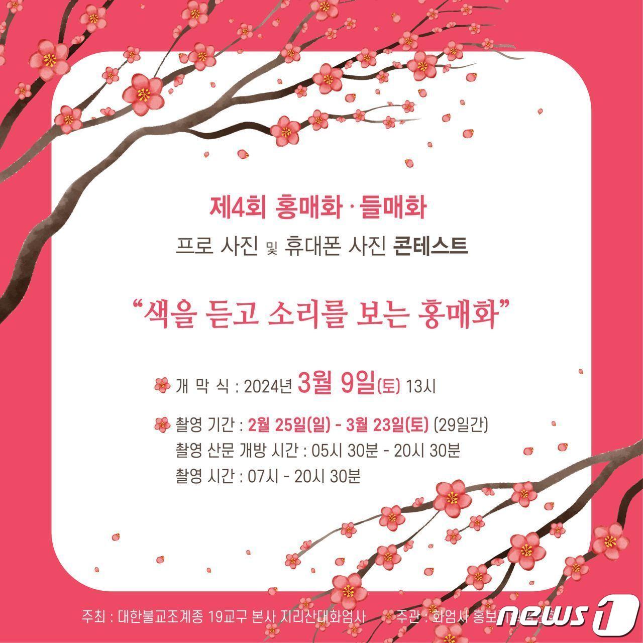 구례 홍매화 사진 콘테스트 홍보 포스터.&#40;지리산 화엄사 제공&#41;2024.2.15/뉴스1