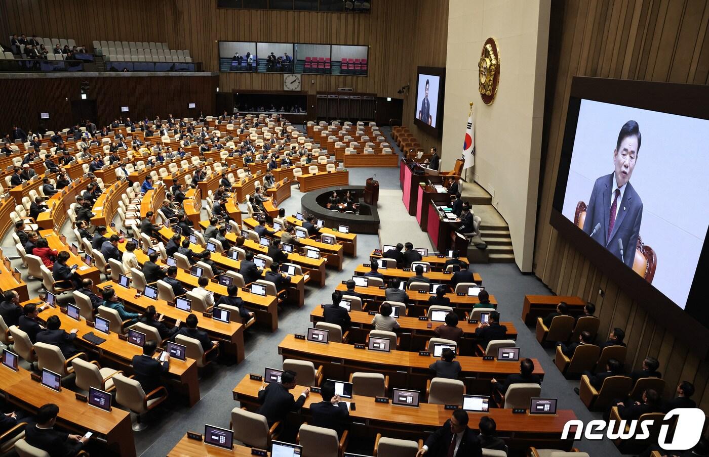 김진표 국회의장이 서울 여의도 국회에서 제413회 국회&#40;임시회&#41; 제1차 본회의에서 개회사를 하고 있다. 2024.2.19/뉴스1 ⓒ News1 구윤성 기자