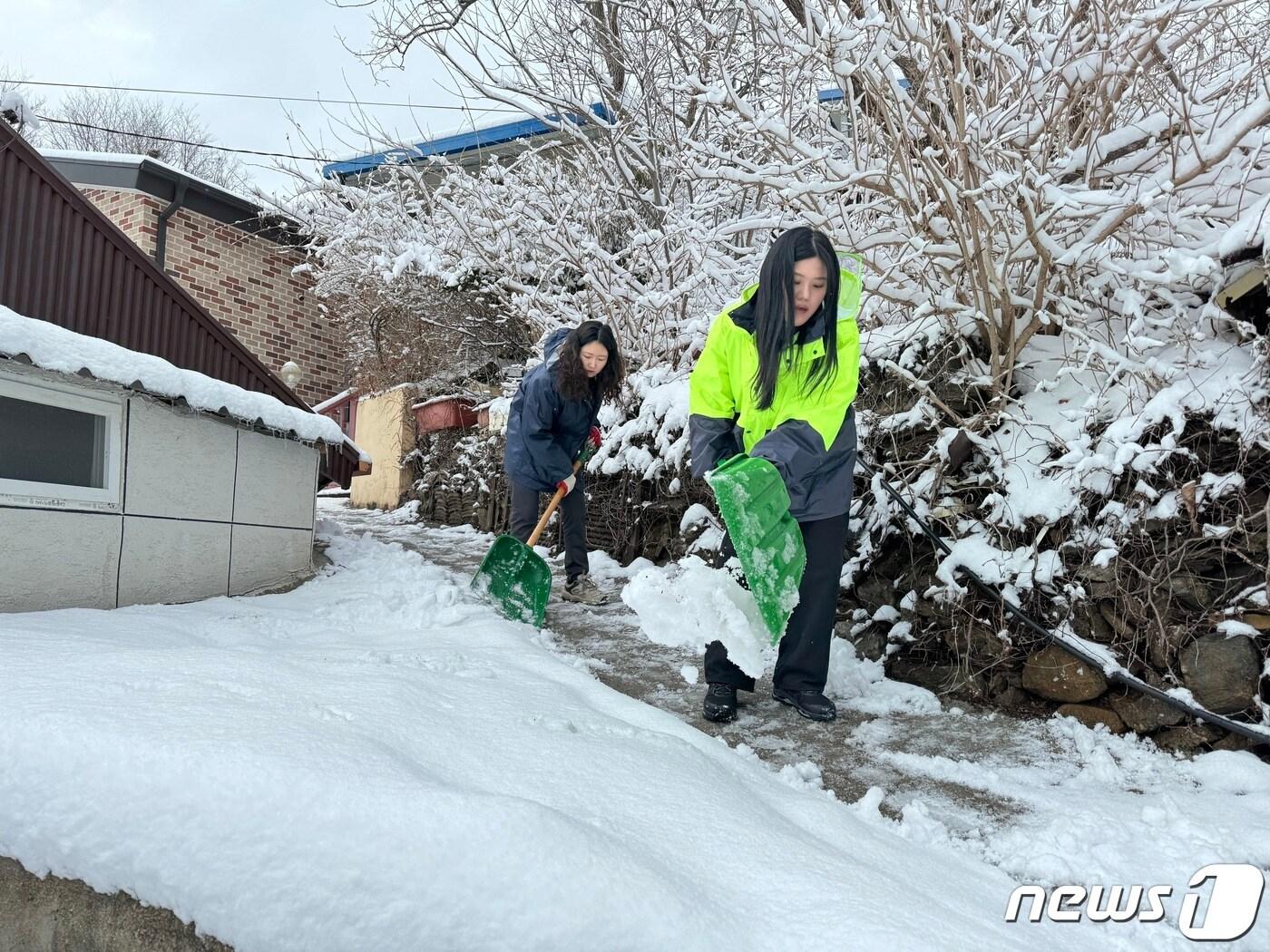 강원 산지와 동해안을 중심으로 많은 눈이 내린 23일 동해시 묵호동 산재골 일대에서 제설작업이 진행되고 있다. &#40;동해시 제공&#41; 2024.2.23/뉴스1 ⓒ News1 윤왕근 기자