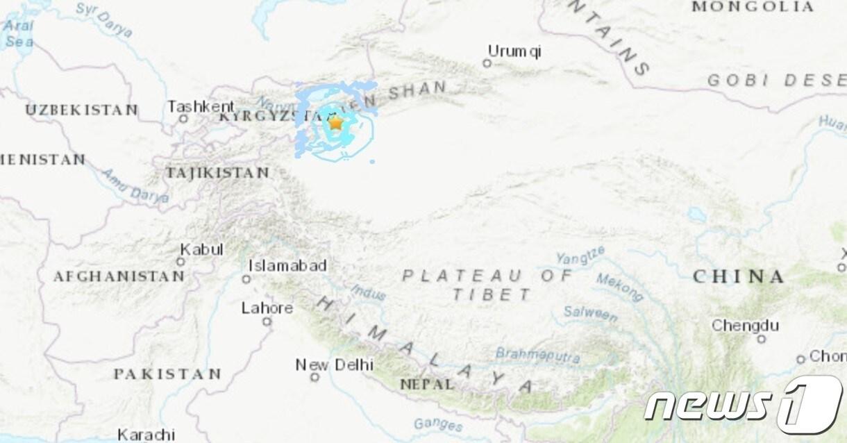 24일 중국 북서부 신장 위구르 자치구 내 커쯔러쑤키르기스자치주에서 리이터 규모 5.9의 지진이 발생했다. 사진 출처: USGS
