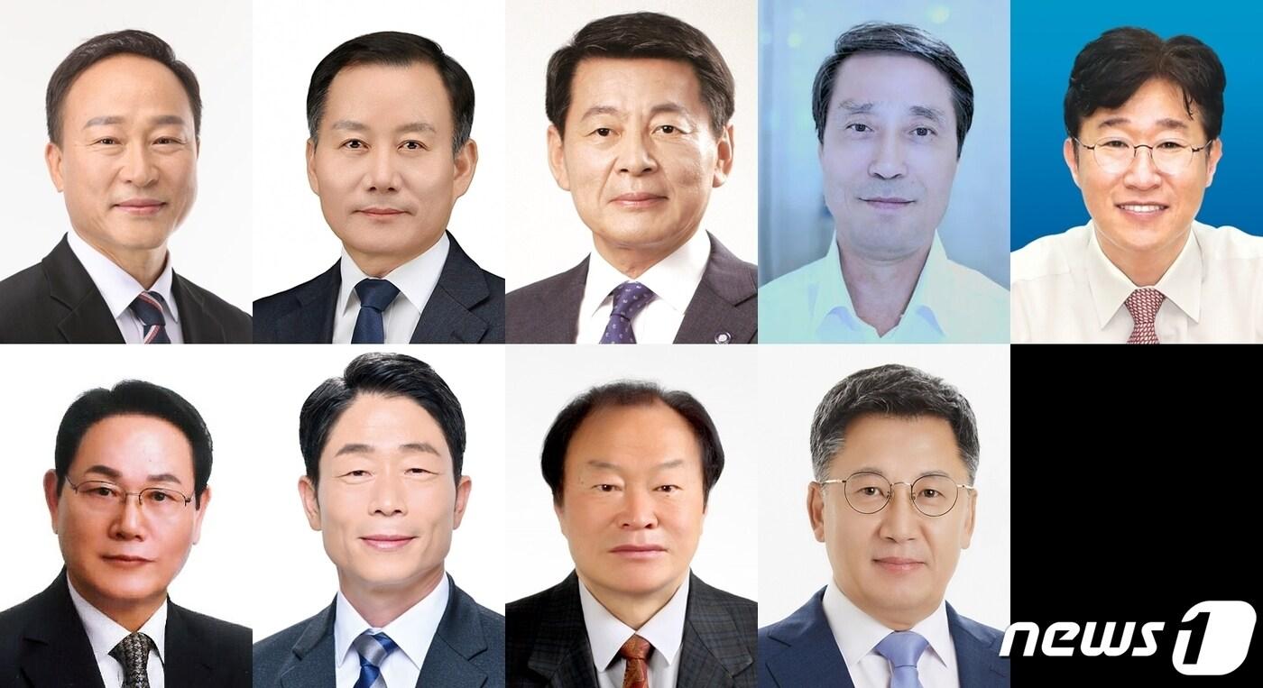 민주당 김병도, 김태성, 서삼석, 정승욱, 천경배, 국민의힘 황두남, 진보당 윤부식, 한국농어민당 김팔봉, 무소속 백재욱 등 영암무안신안 의원과 예비후보 등 9명 &#40;윗줄 왼쪽부터&#41; ⓒ News1