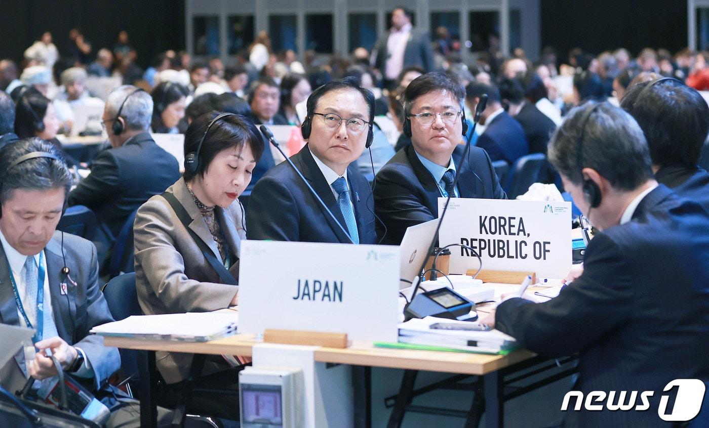 정인교 산업통상자원부 통상교섭본부장이 28일&#40;현지시간&#41; 아랍에미리트 아부다비 국제전시센터에서 열린 &#39;WTO&#40;세계무역기구&#41; 분쟁해결 개혁&#39;세션에 참석해 있다. &#40;산업통상자원부 제공&#41; 2024.2.28/뉴스1