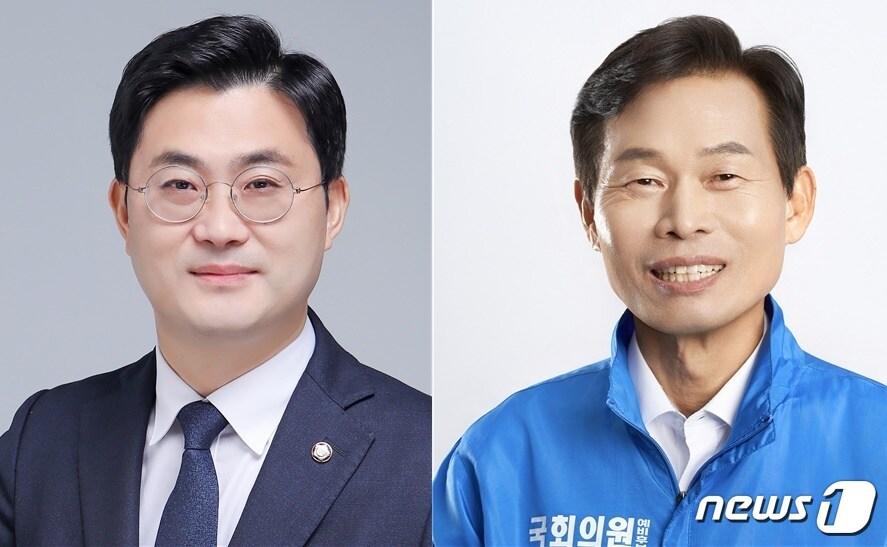 이정문 국회의원&#40;왼쪽&#41;과 나소열 전 서천군수. /뉴스1