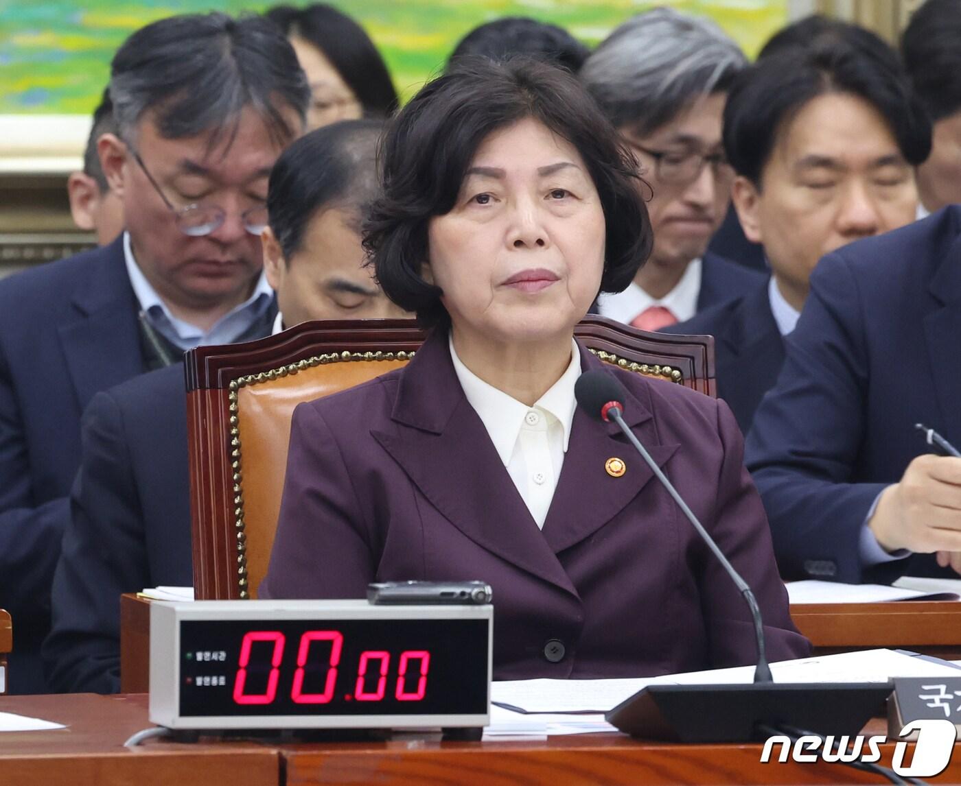 강정애 국가보훈부 장관이 29일 서울 여의도 국회에서 열린 정무위원회 전체회의에 참석하고 있다. 2024.2.29/뉴스1 ⓒ News1 송원영 기자