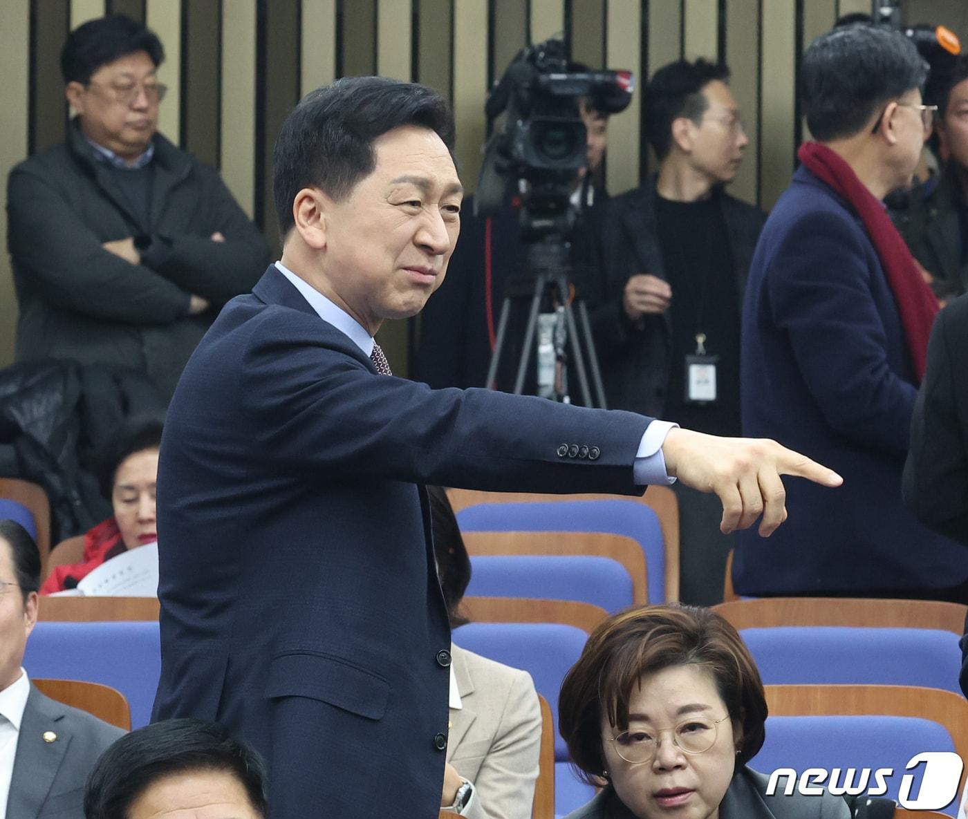 김기현 국민의힘 의원이 29일 서울 여의도 국회에서 열린 의원총회에 참석하고 있다. 2024.2.29/뉴스1 ⓒ News1 송원영 기자