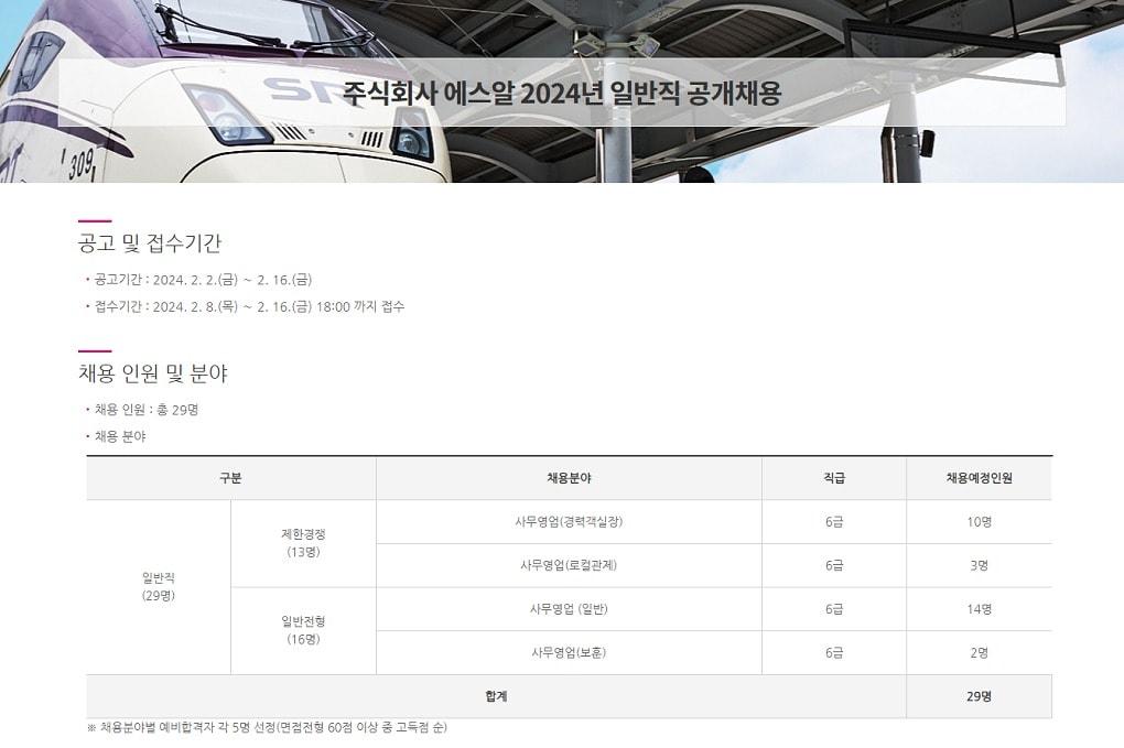 SR 2024년 일반직 공개채용 안내 포스터.&#40;SR 제공&#41;