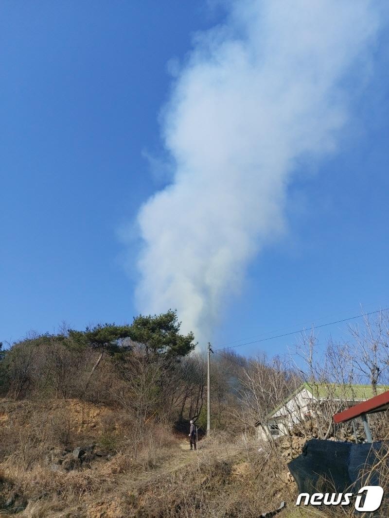 10일 오후 3시29분쯤 옥천군 동이면 남곡리의 한 야산에서 불이 나 40여분 만에 꺼졌다.&#40;산림청 제공&#41;2024.3.10./뉴스1