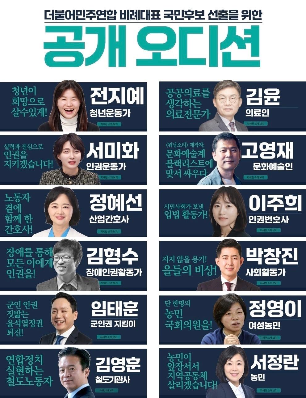 더불어민주연합 비례대표 국민후보 선출을 위한 공개 오디션 포스터.