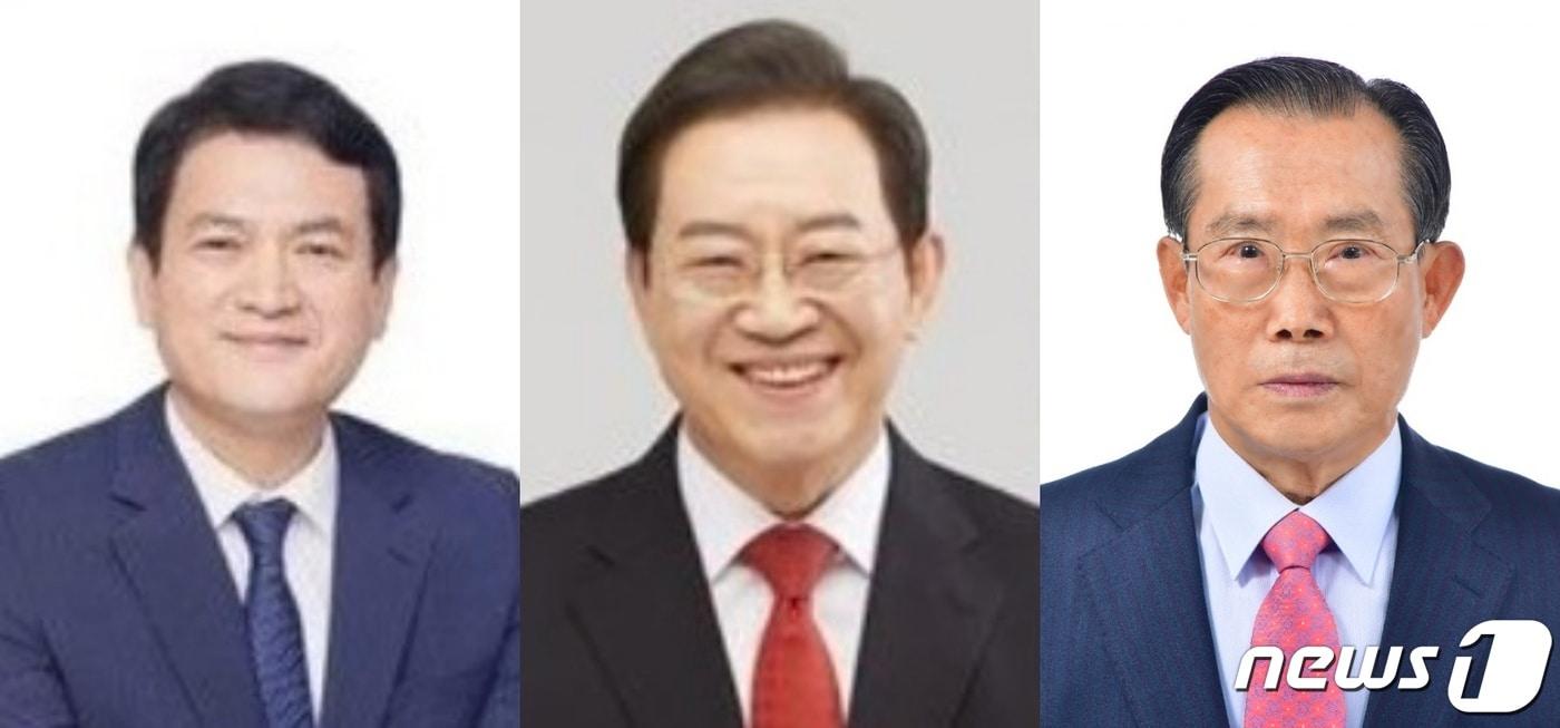 왼쪽부터 민주당 김경욱 후보, 국민의힘 이종배 후보, 자유통일당 성근용 후보. 