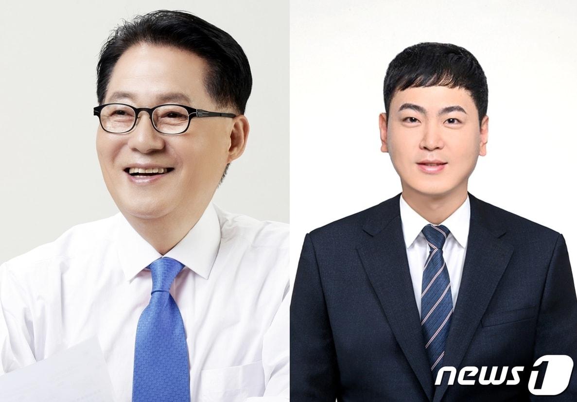 전남 해남·완도·진도 선거구 박지원 민주당 후보&#40;왼쪽&#41;와 여수을 선거구 여찬 진보당 후보.2024.3.22/뉴스1