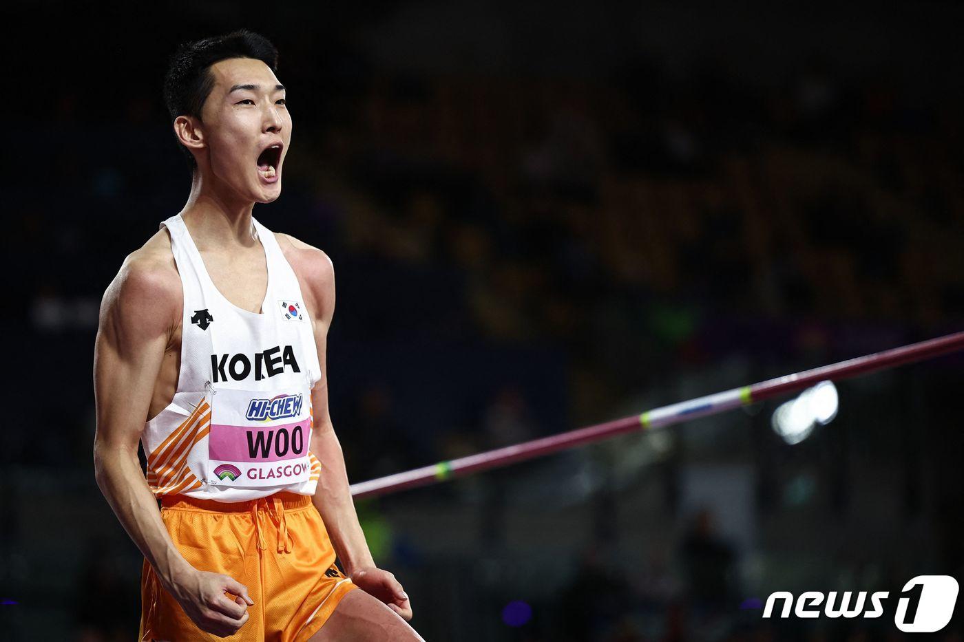 우상혁이 3일&#40;한국시간&#41; 영국 스코틀랜드 글래스고에서 열린 2024 세계실내육상선수권대회 남자 높이뛰기에서 3위에 올랐다. ⓒ AFP=뉴스1