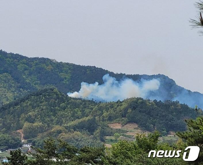 14일 오후 12시20분쯤 전남 곡성군 겸면의 한 야산에서 불이 나 산림당국이 화재를 진화하고 있다.&#40;산림청 제공&#41;2024.4.14/뉴스1