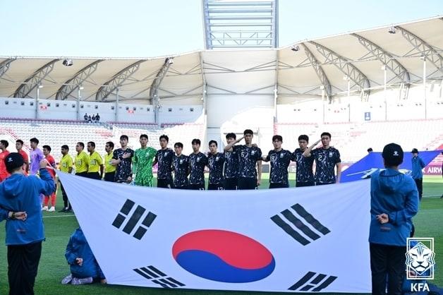 중국과 조별리그 2차전을 가진 23세 이하 올림픽 축구대표팀. &#40;대한축구협회 제공&#41;