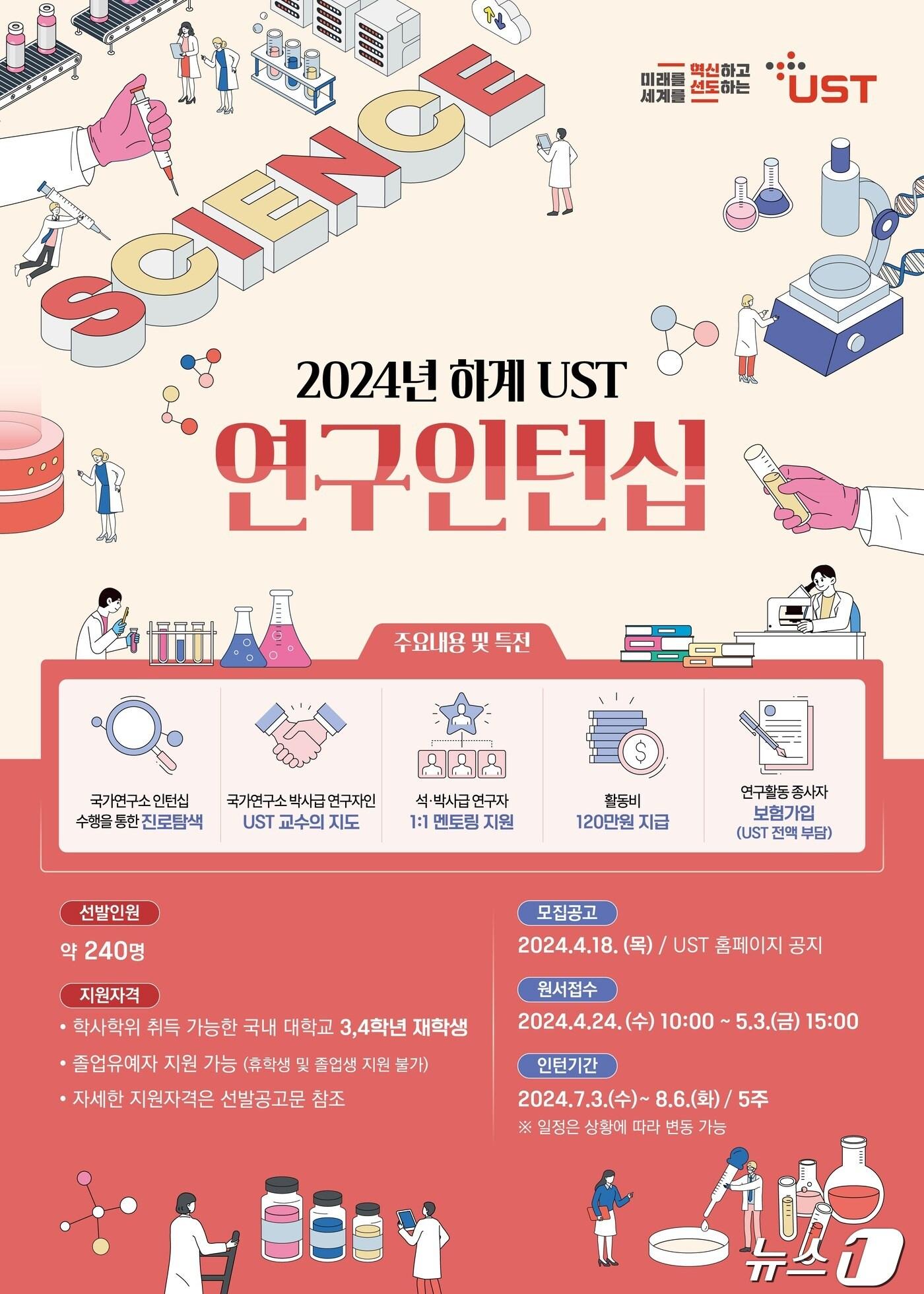 ‘2024년 하계 UST 연구인턴십’ 포스터.&#40;UST 제공&#41;/뉴스1