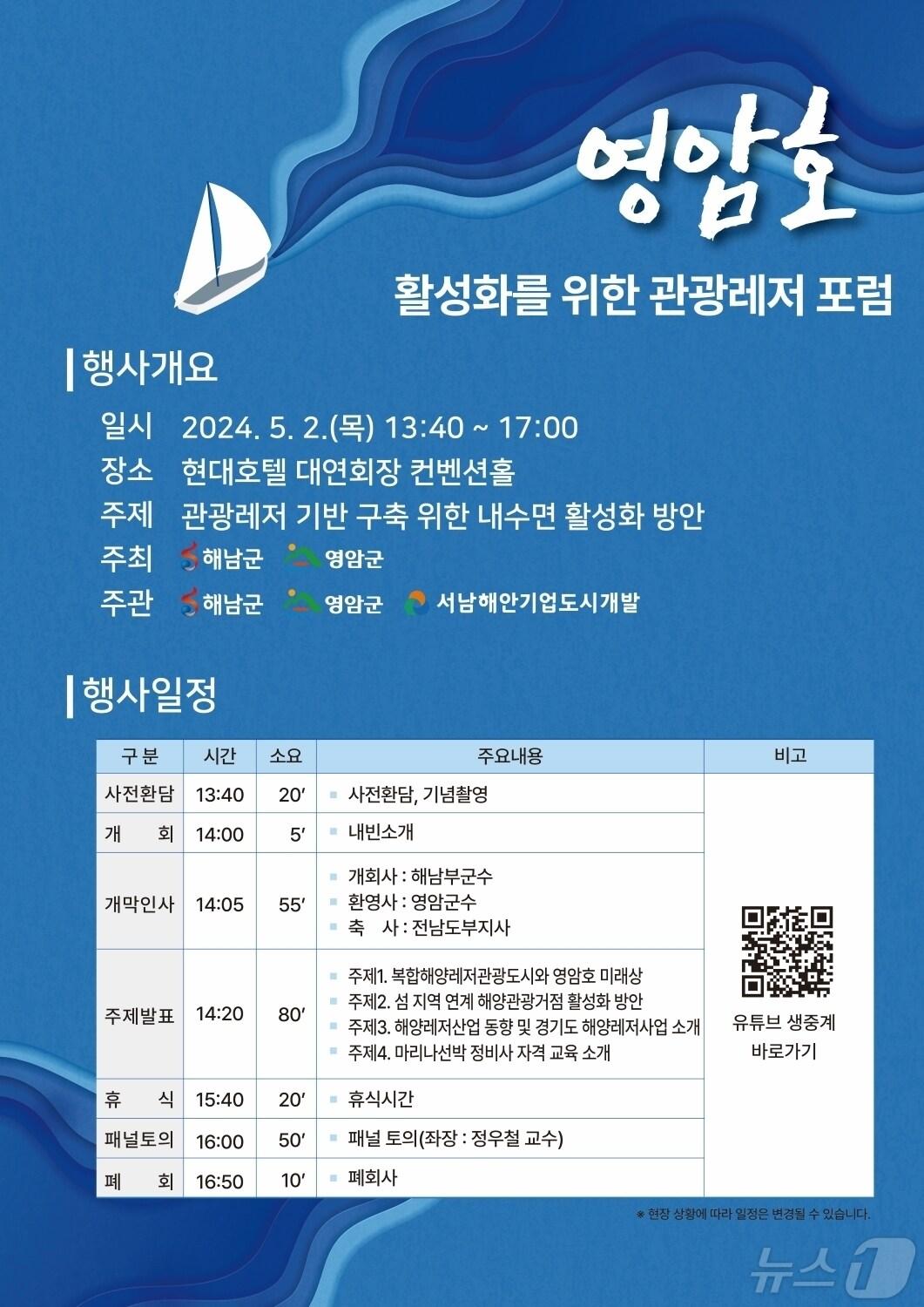 5월 2일 해남군·영암군·㈜서남해안기업도시개발, 복합해양관광레저포럼 개최 &#40;해남군 제공&#41;/뉴스1 