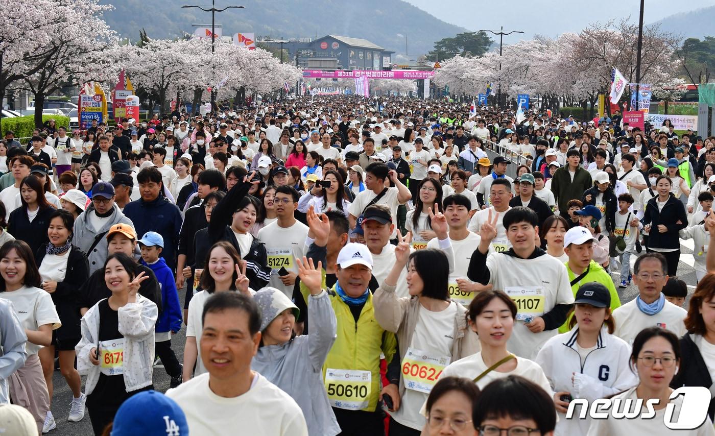 제32회 경주벚꽃마라톤대회 신청이 이틀 만에 마감됐다. 사진은 제31회 경주벚꽃마라톤대회 모습. 2024.4.6/뉴스1 ⓒ News1 최창호 기자