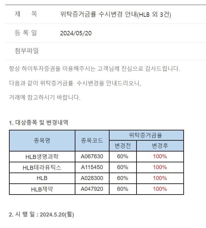 하이투자증권 공지사항 갈무리.