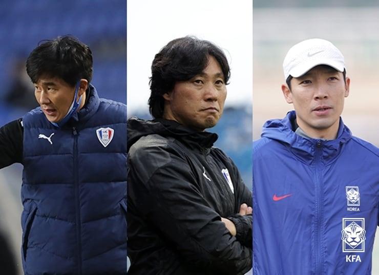 박건하 수석코치&#40;왼쪽&#41;, 최성용 코치&#40;가운데&#41;, 조용형 코치&#40;대한축구협회 제공&#41; 