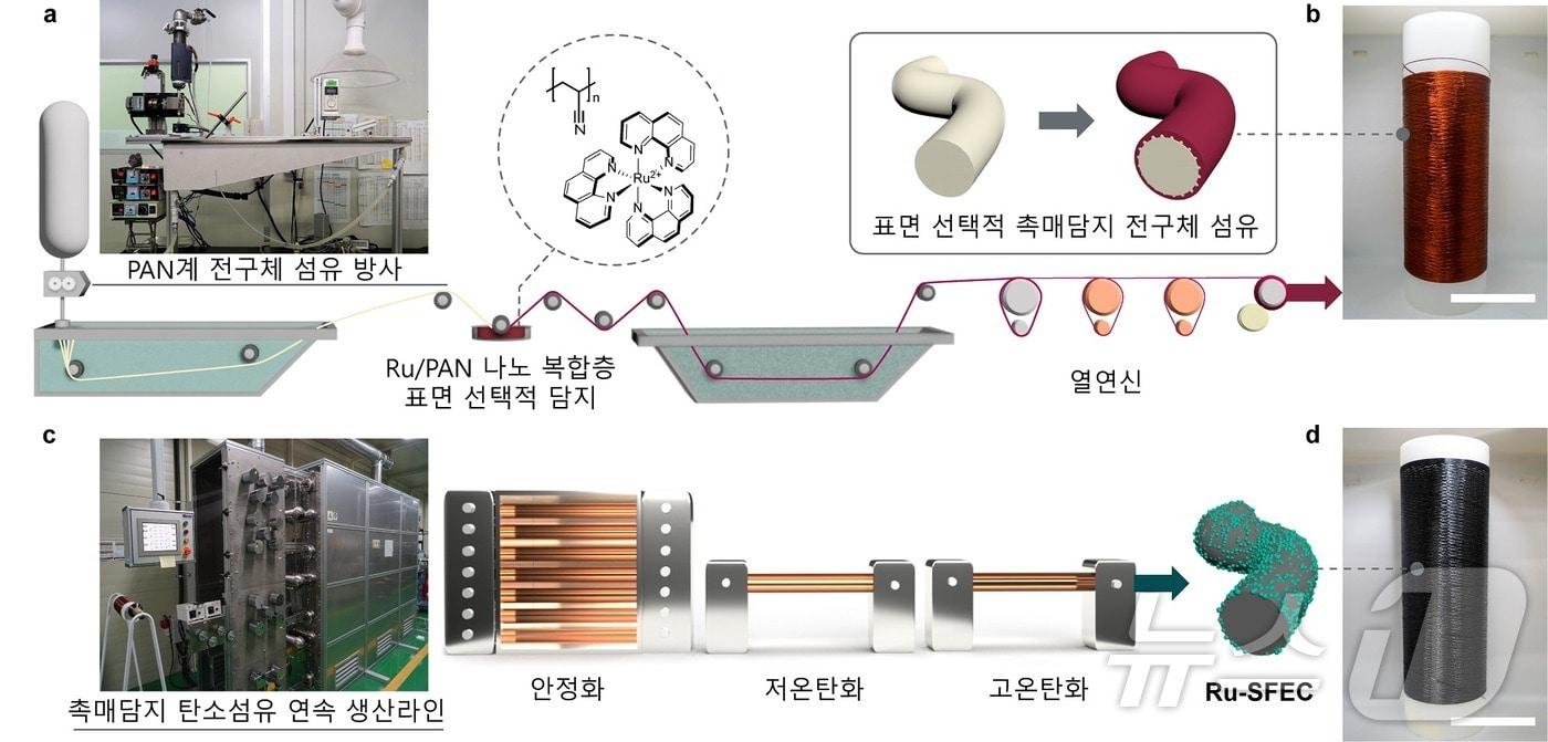 표면 선택적 촉매담지 탄소섬유 전극의 제조 모식도. &#40;UNIST 제공&#41;