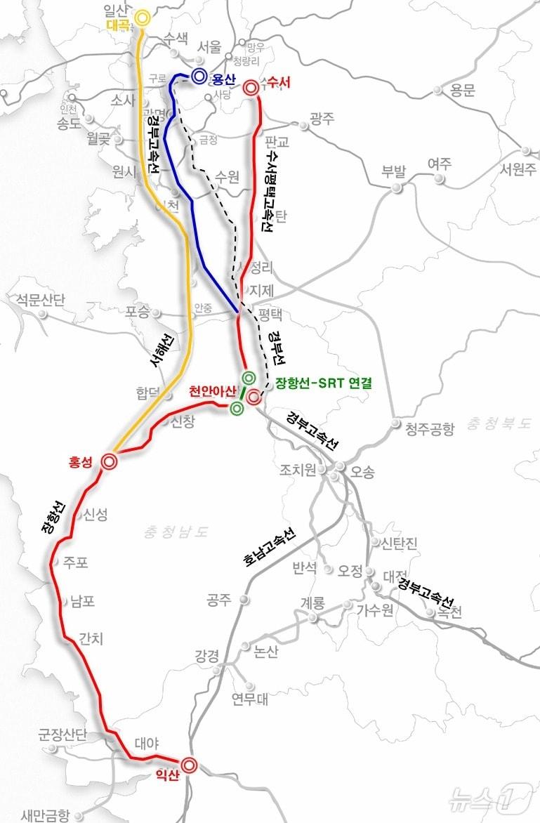 장항선∼SRT 연결 위치도.&#40;충남도 제공&#41; /뉴스1