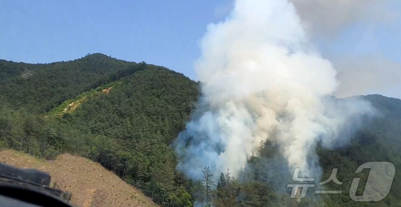 24일 오후 1시 27분쯤 전남 화순군의 한 야산에서 연기가 솟아오르고 있다.&#40;산림청 제공&#41; 2024.5.24