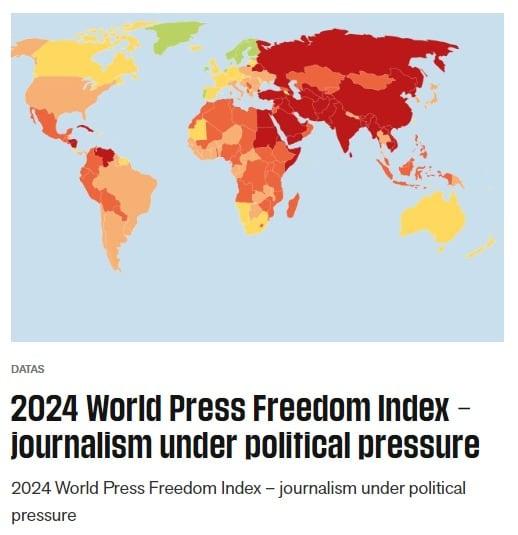 국경없는기자회&#40;RSF&#41;가 발표한 &#39;2024 세계 언론 자유 지수&#39; 보고서&#40;RSF 홈페이지 갈무리&#41;. 2024.05.03.