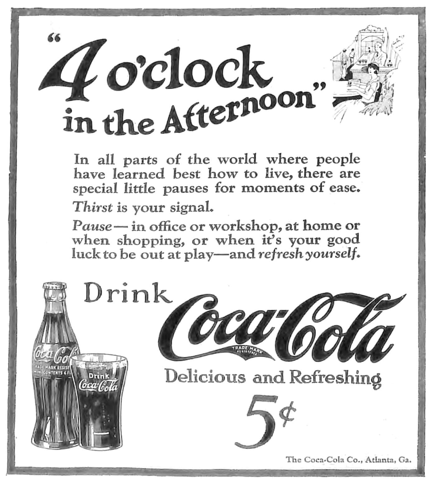 1920년대 코카콜라 광고. &#40;출처: 코카콜라 광고&#40;1924&#41;, Coca-Cola ad Elks Magazine 1924-12, Wikimedia Commons, Public Domain&#41;