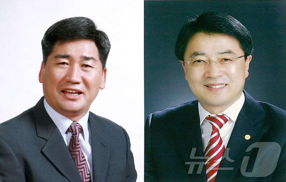 전남도의회 후반기 의장 선거 출마를 선언한 김성일&#40;왼쪽&#41;의원과 김태균 의원/뉴스1 