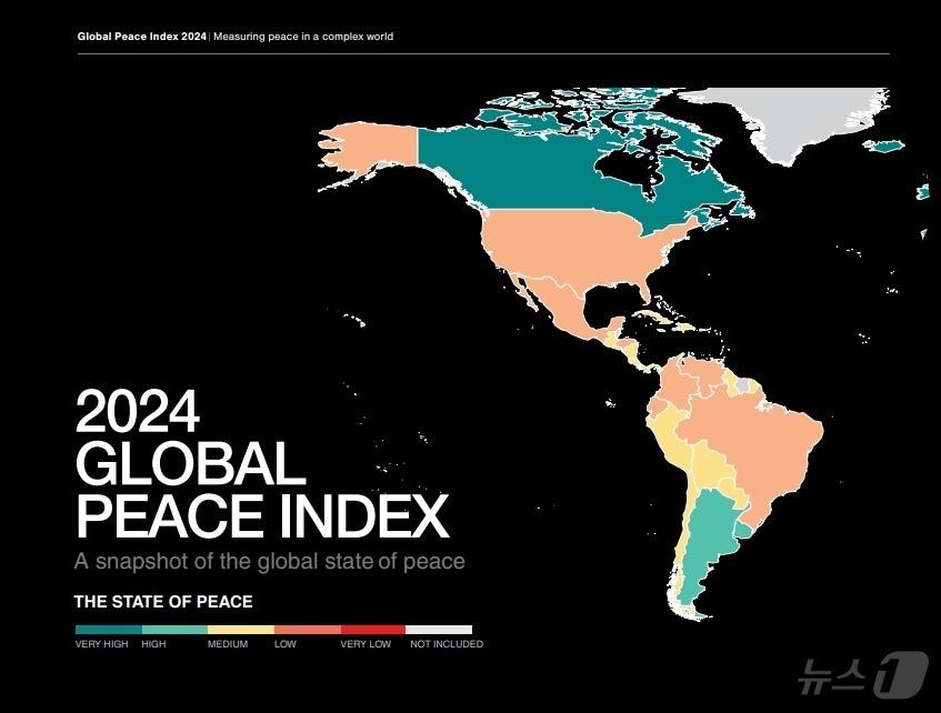 호주 국제관계 싱크탱크 &#39;경제·평화 연구소&#39;&#40;IEP&#41;가 14일 발표한 &#39;세계평화지수&#40;GPI&#41; 2024&#39; 보고서에서 한국이 46위로 순위가 올랐다. 북한은 152위로 하락했다. &#40;출처=IEP 홈페이지&#41; 2024.6.14./뉴스1