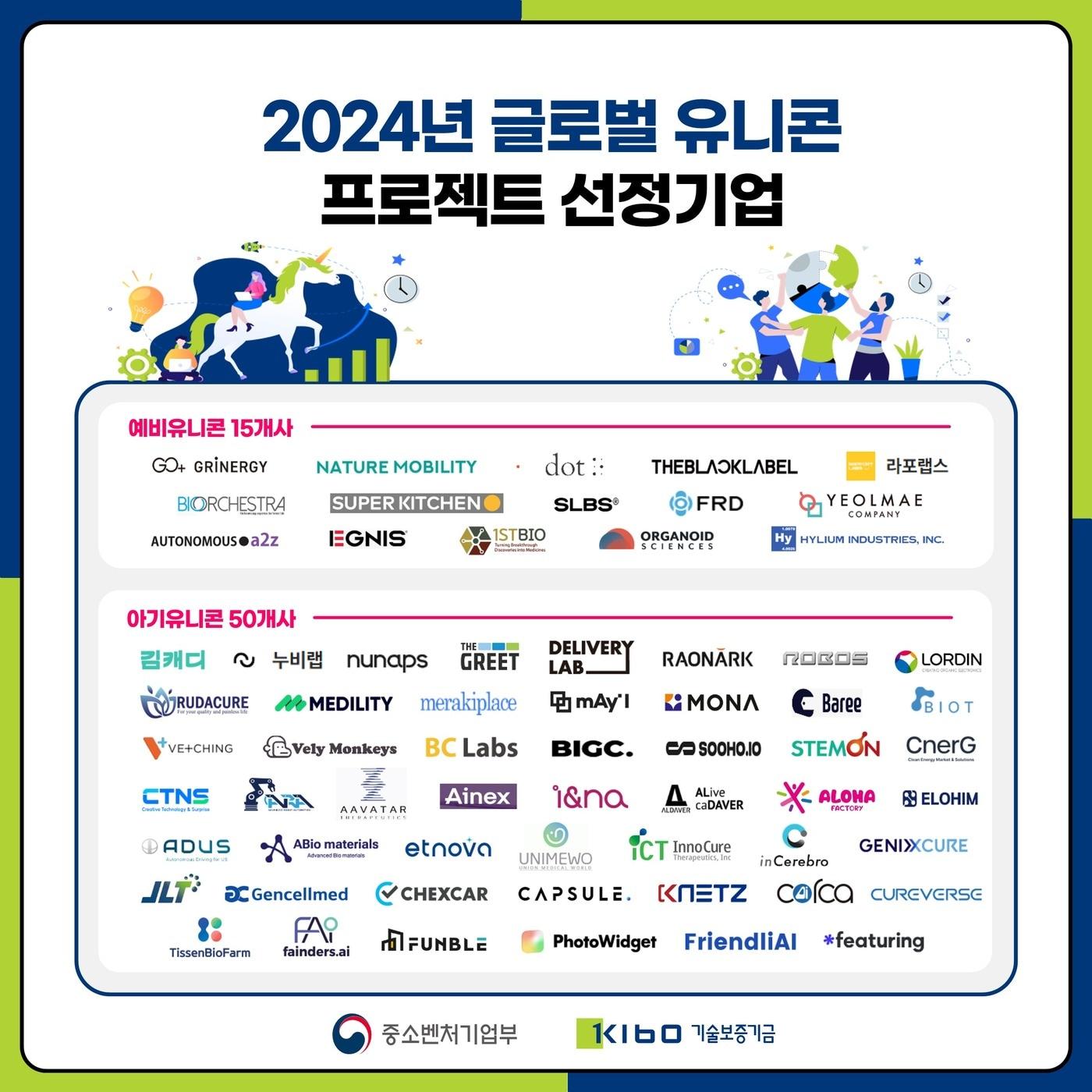 2024년 아기유니콘·예비유니콘 선정 기업 인포그래픽.&#40;중소벤처기업부 제공&#41;