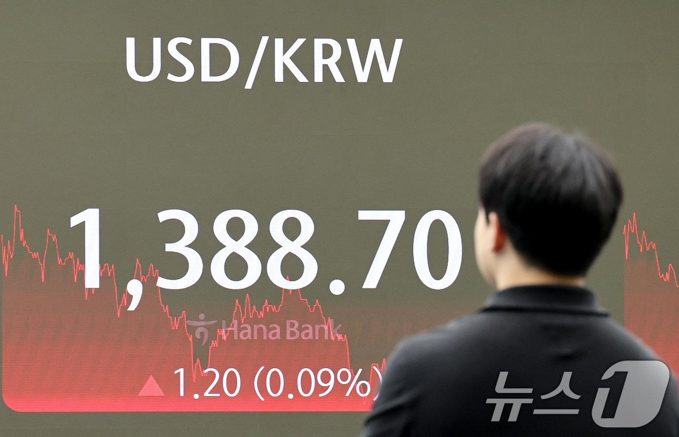 26일 오후 서울 중구 하나은행 본점 딜링룸 전광판에 원·달러 환율 종가가 표시되고 있다.  2024.6.26/뉴스1 ⓒ News1 장수영 기자