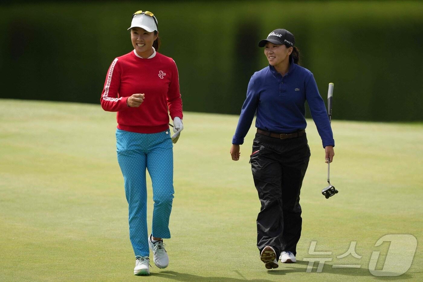 ,강혜지&#40;왼쪽&#41;와 김인경이 LPGA 투어 다우 챔피언십에서 공동 3위에 올랐다. ⓒ AFP=뉴스1