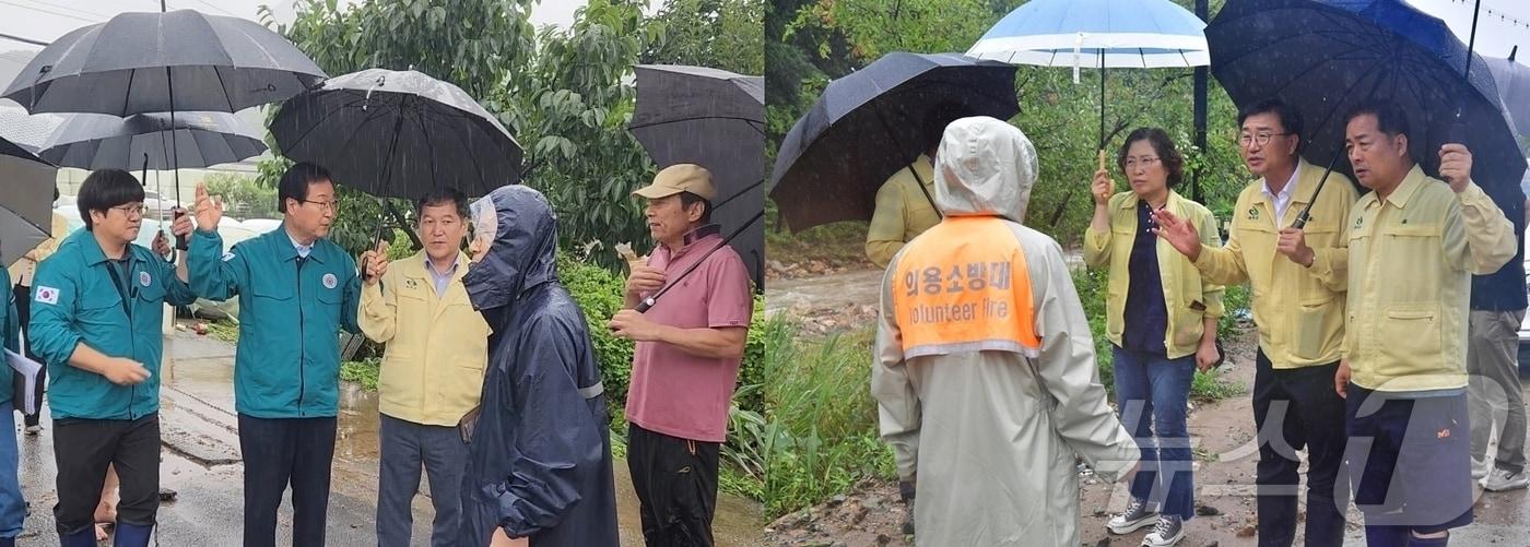 유희태 완주군수와 유의식 의장이 10일 운주면 호우 피해 지역을 찾아 현장을 점검하고 복구에 총력을 다하겠다고 밝혔다. &#40;완주군·완주군의회 제공&#41;2024.7.10/뉴스1