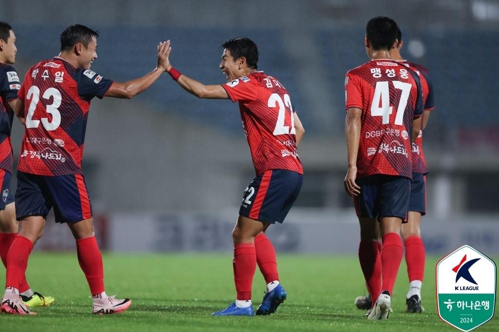 전북 현대를 완파하고 선두에 오른 김천 상무. &#40;한국프로축구연맹 제공&#41;