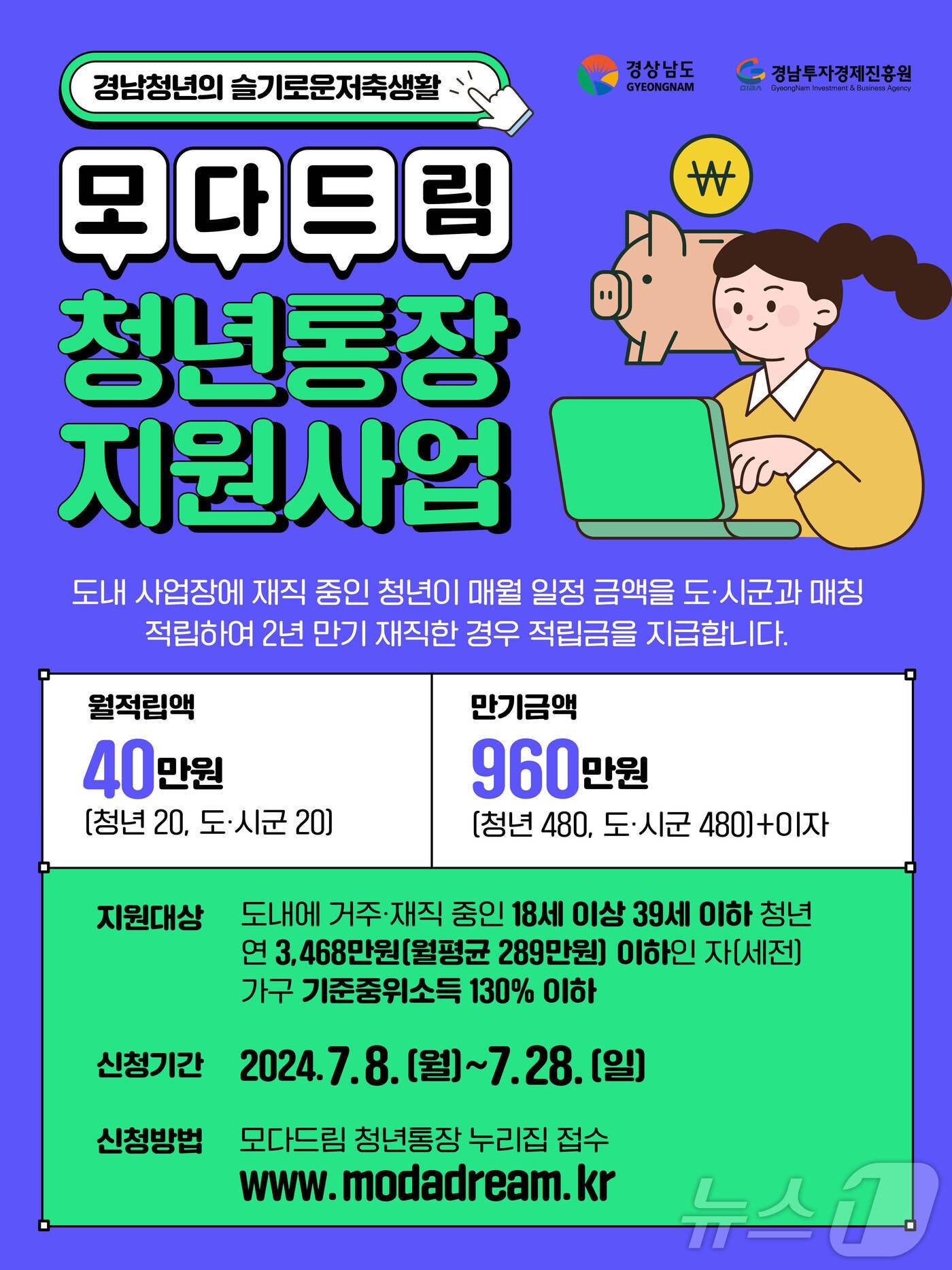 모다드림 청년통장 지원사업 안내 포스터.