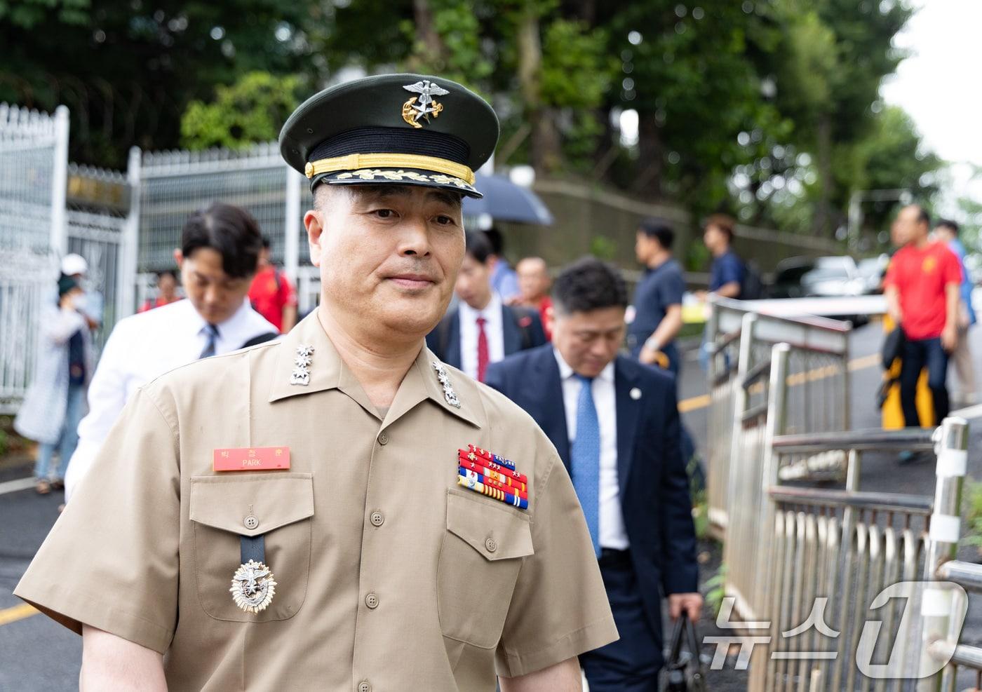 채 해병 순직사건 수사 이첩 관련 항명 및 상관명예훼손 혐의로 기소된 박정훈 전 해병대 수사단장&#40;대령&#41;. 2024.7.23/뉴스1 ⓒ News1 이재명 기자