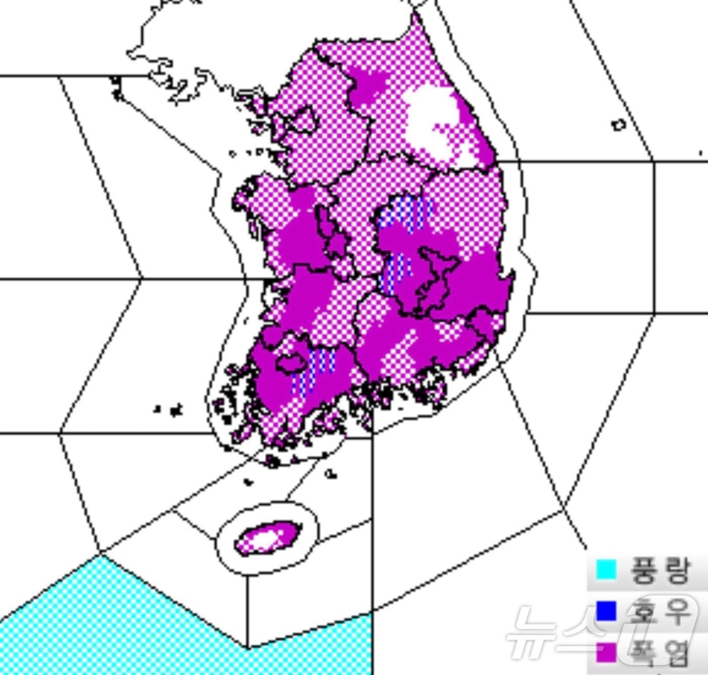 24일 오후 3시 38분 기준 전국 특보 발령 현황&#40;기상청 제공&#41; ⓒ 뉴스1