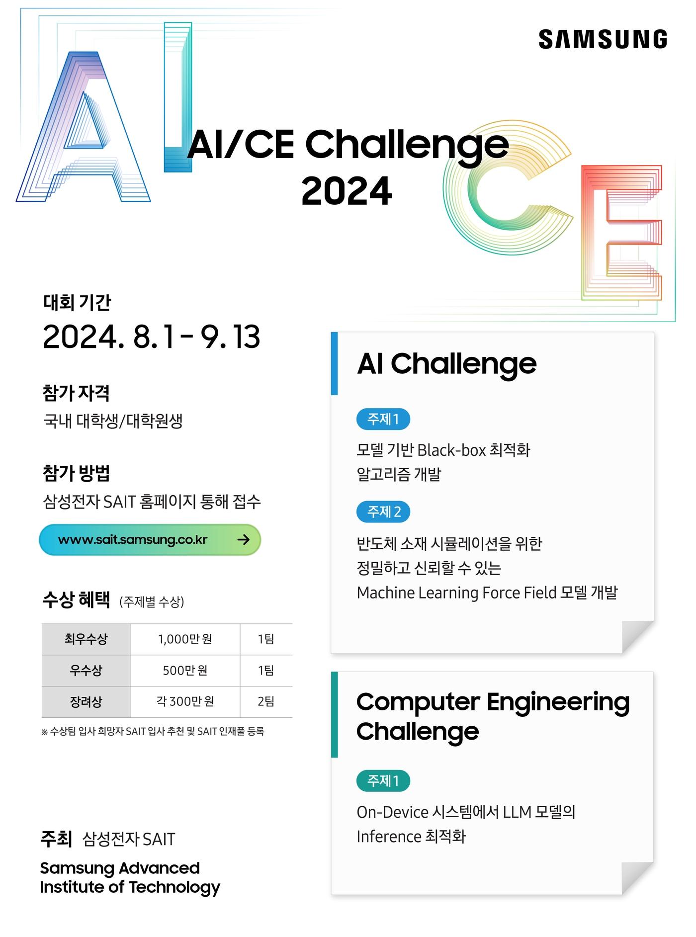 삼성전자 SAIT, &#39;인공지능, 컴퓨터공학 챌린지 2024&#39; 모집 공고&#40;삼성전자 제공&#41;. ⓒ 뉴스1