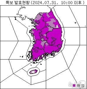 31일 오전 10시 이후 전국 폭염 특보 상황&#40;기상청 제공&#41; ⓒ 뉴스1