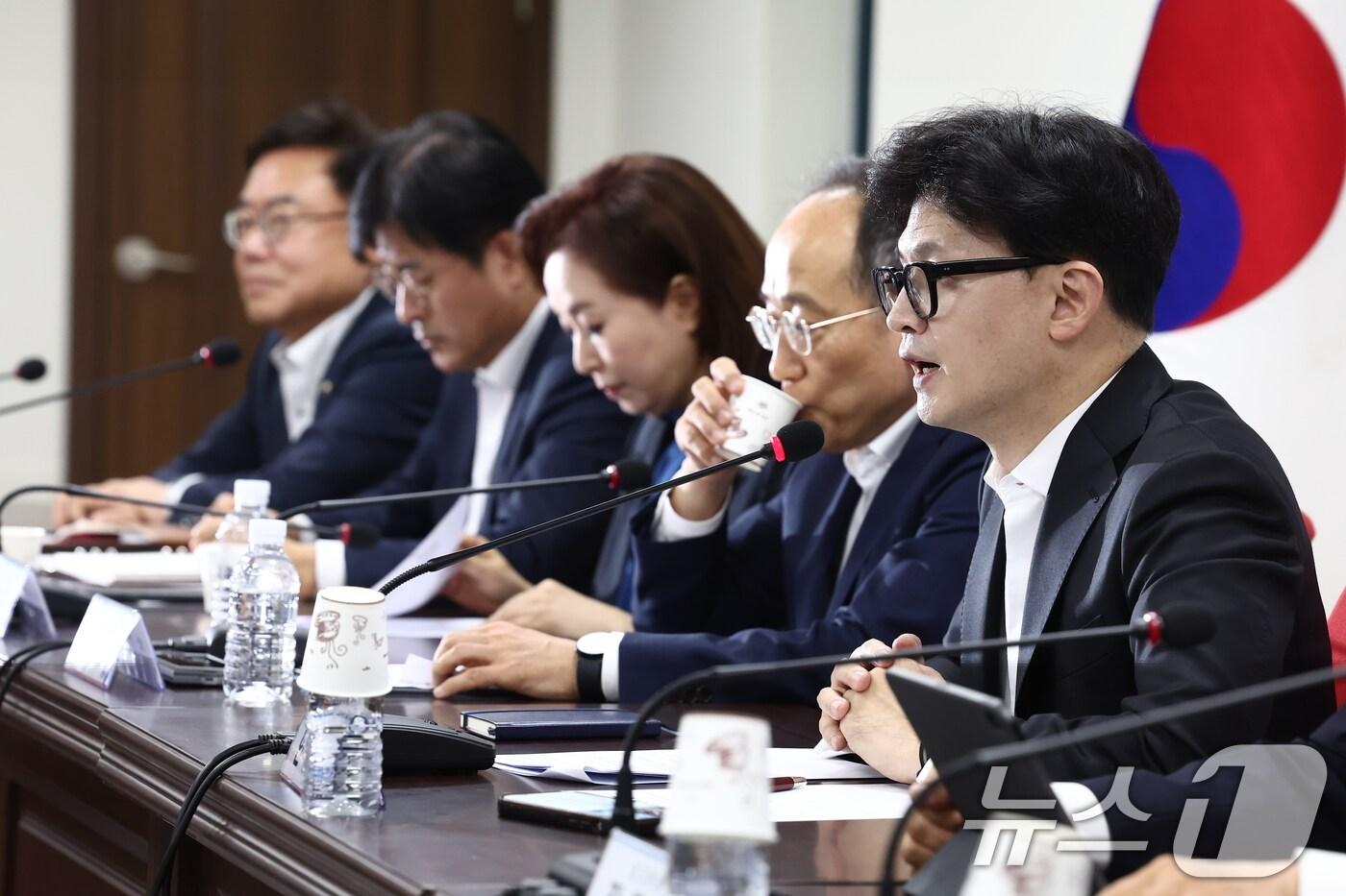 한동훈 국민의힘 대표가 19일 서울 여의도 당사에서 열린 최고위원회의에서 모두 발언하고 있다. 2024.8.19/뉴스1 ⓒ News1 김민지 기자