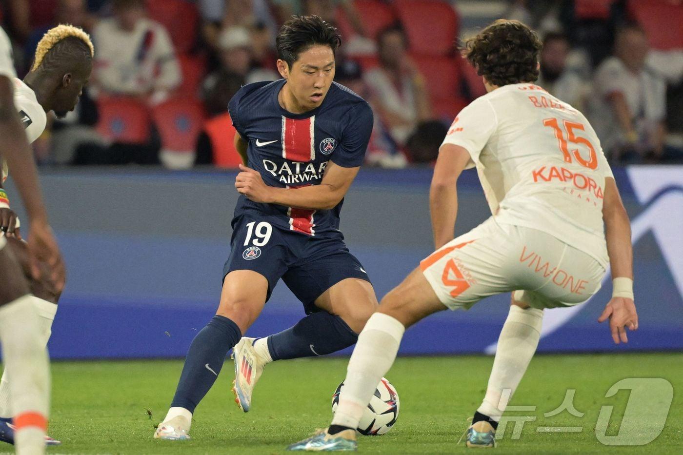 PSG 이강인이 24일&#40;한국시간&#41; 열린 2024-25 프랑스 리그1 몽펠리에와 홈 경기에서 후반 37분 득점하며 개막 후 2경기 연속 골을 기록했다. ⓒ AFP=뉴스1